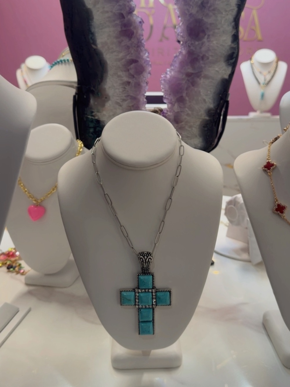 Turquoise Cross Pendant Necklace - Women Jewelry